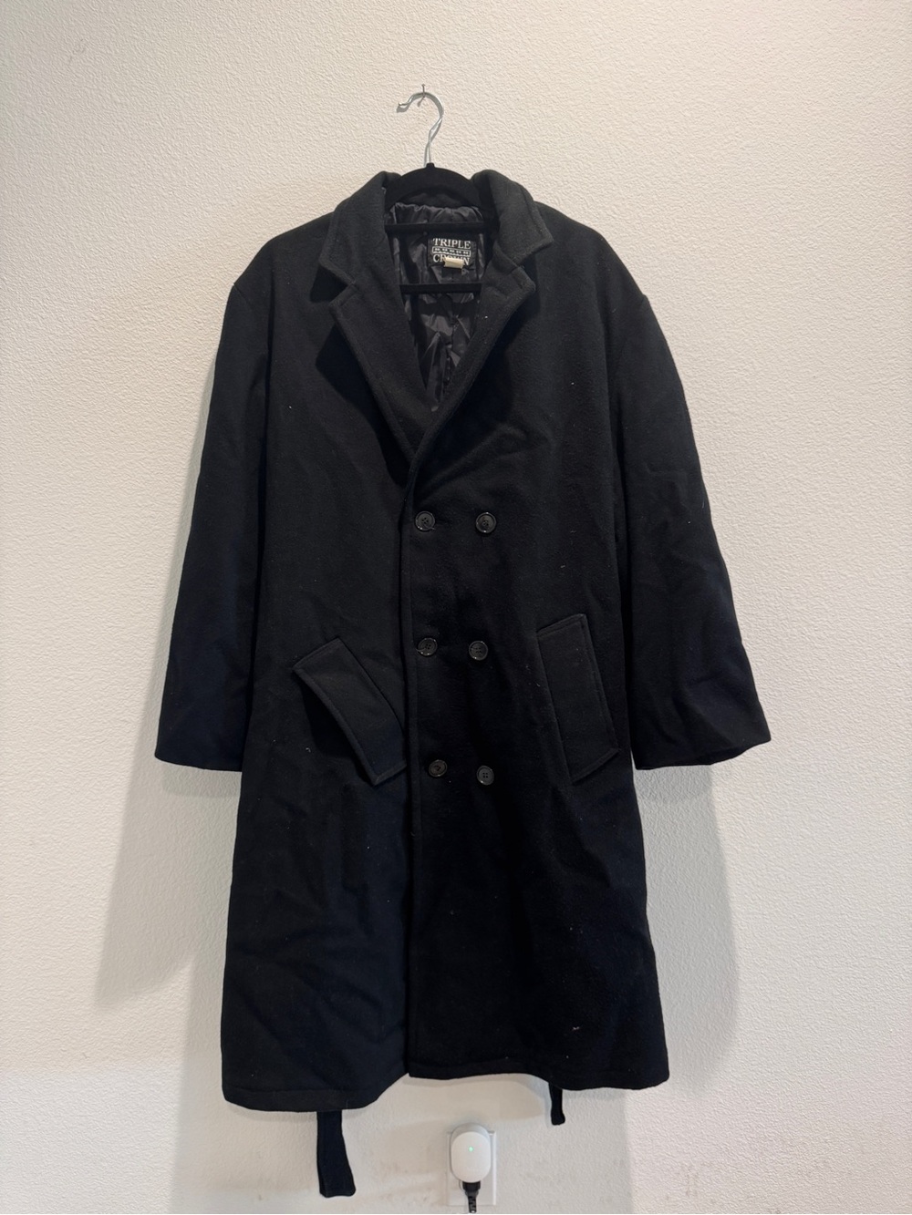 Triple Crown Black Double-Breasted Wool Pea Coat